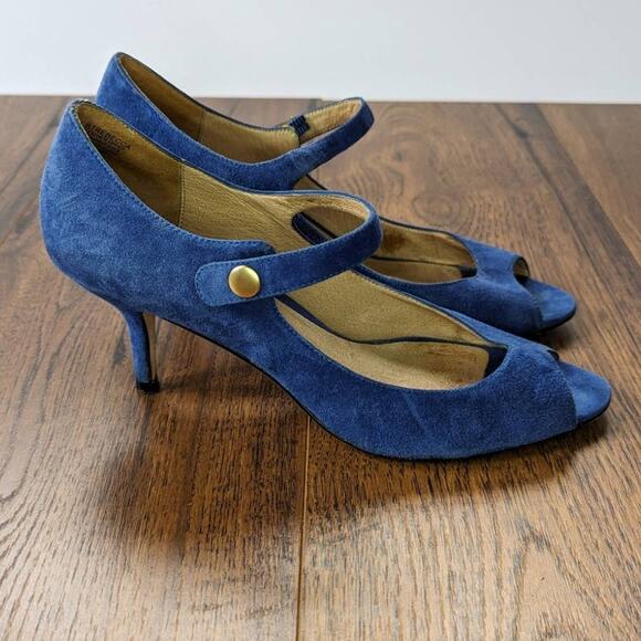Boutique 9 Blue Suede Peep Toe heels 8M - Picture 1 of 7